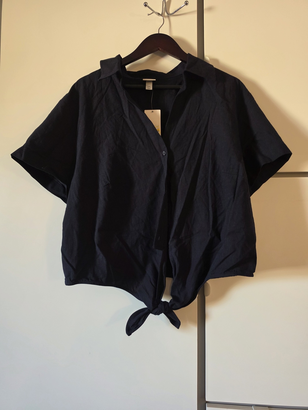 A new day dark navy blue, short sleeve, button down blouse